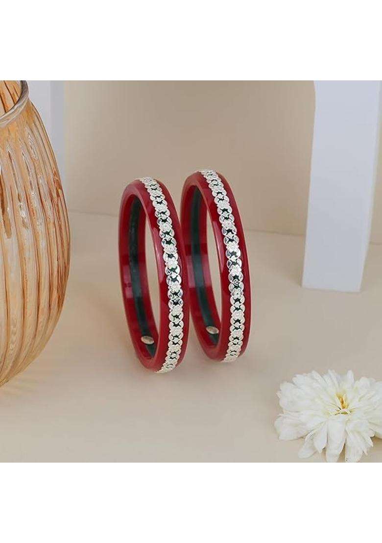 Bapasitaram Jewels 925 Silver Pola Bangles Silver Kada for Women Set of 2 - Indya