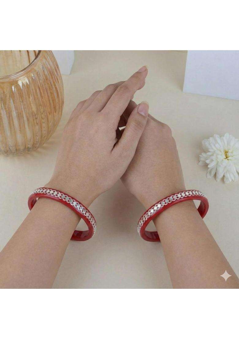 BAPA Sitaram Gold Bapasitaram Jewels 925 Silver Pola Bangles Set of 2 - Indya