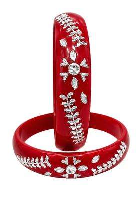 IRA and PEU Premium Silver Floral Pola Bangles for Women Red Traditional Bengali Designer Bangle Set