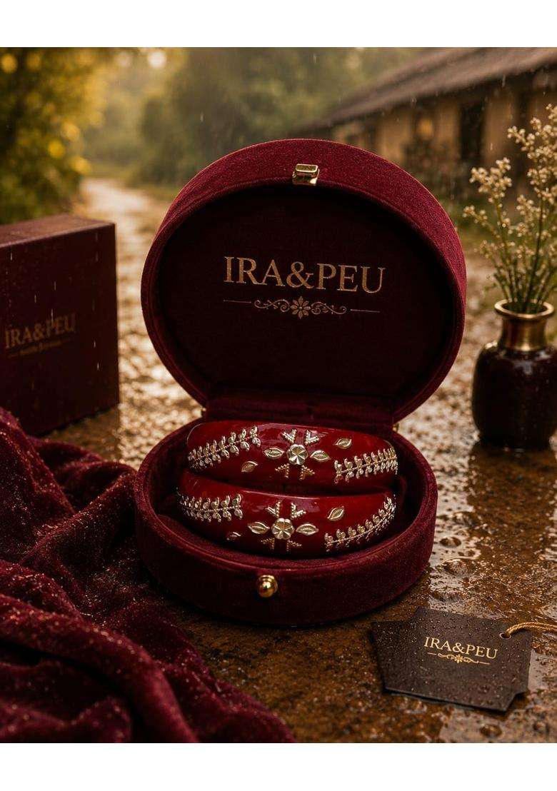 IRA and PEU Premium Silver Floral Pola Bangles for Women Red Traditional Bengali Designer Bangle Set - Indya