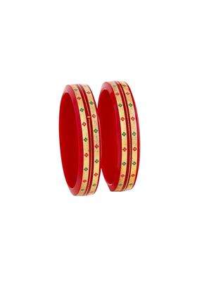 BAPA Sitaram Gold Bapasitaram Jewels Traditional Red Pola Bangles with 22K Gold Set of 2