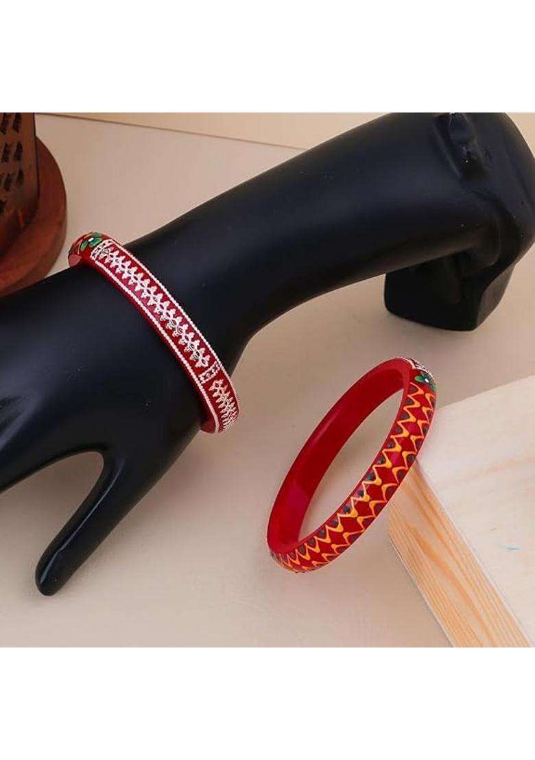 Bapasitaram Jewels 925 Sterling Silver Red Pola Kada for Women - Indya