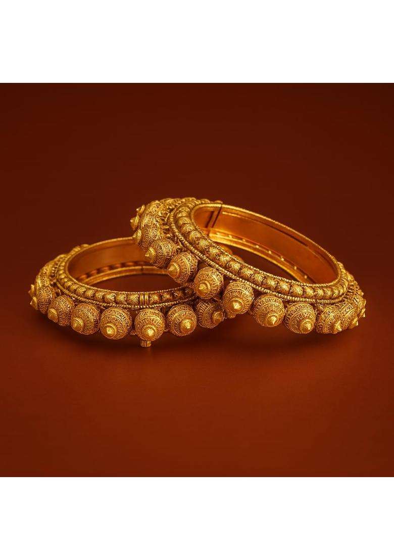 Garnisha Premium Royal Rajwadi Bangles for Women and Girls Traditional Gold Plated Wedding Jewellery Set of 2 - Indya