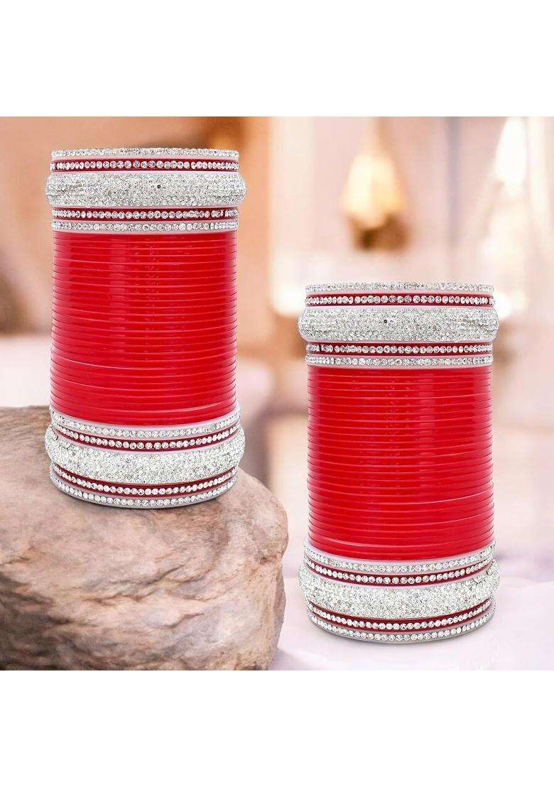 Lucky Jewellery Bridal Bangle Set Dhanteras Diwali Bhai Dooj Collection Red Punjabi Choora Designer Wedding - Indya