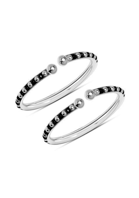 Truesilver ACPL 925 Sterling Silver BIS Hallmarked Fancy Black Bead Nazariya Bangle Bracelet for Kids 1 Pair