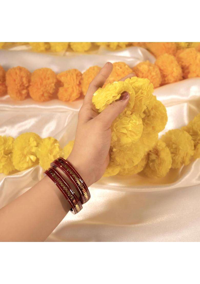 Hem Jewels by Ashok Jewellers 22KT 916 Yellow Gold Pola Bangles Gold Wedding Chooda for Women Set of 2 - Indya