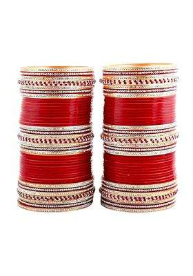 Lucky Jewellery Bridal Bangle Set Dhanteras Diwali Bhai Dooj Collection Ethnic Maroon Acrylic Punjabi Choora