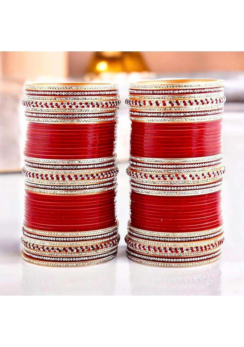 Lucky Jewellery Bridal Bangle Set Dhanteras Diwali Bhai Dooj Collection Ethnic Maroon Acrylic Punjabi Choora - Indya