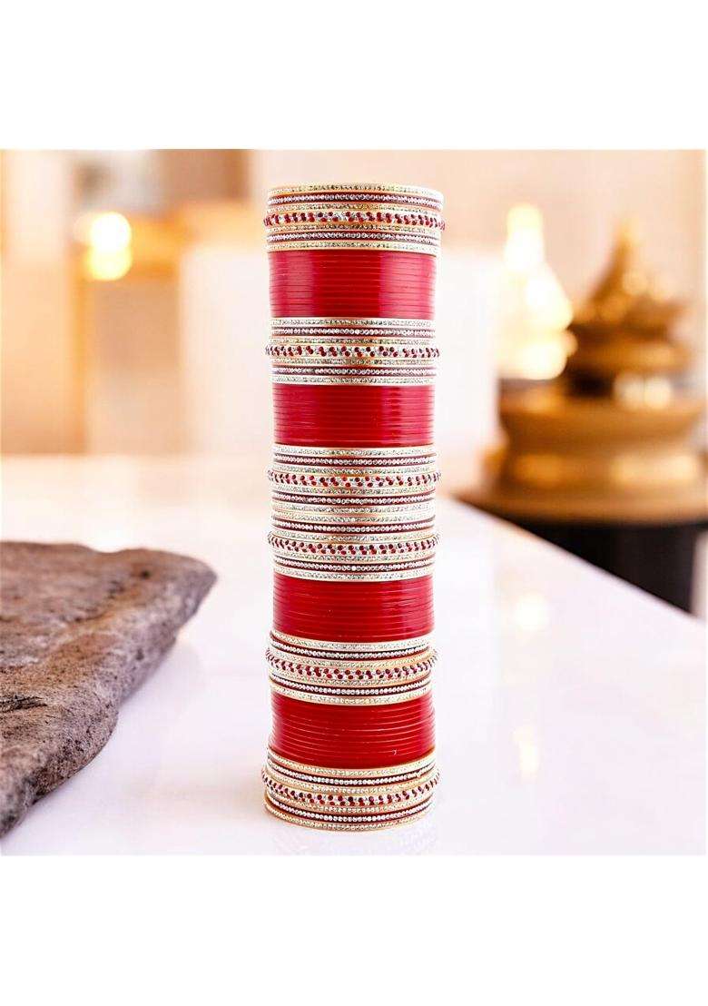 Lucky Jewellery Bridal Bangle Set Dhanteras Diwali Bhai Dooj Collection Ethnic Maroon Acrylic Punjabi Choora - Indya