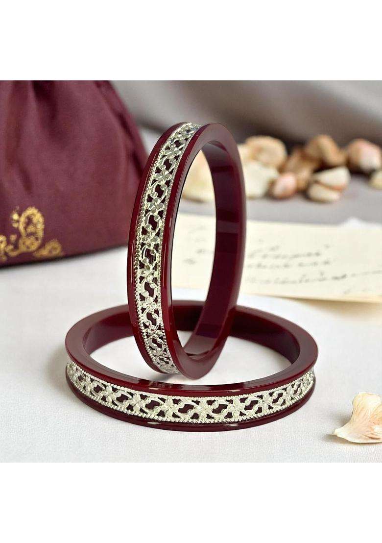 Hem Jewels 925 Pure Silver Pola Bangles for Women with Purity Certificate - Indya