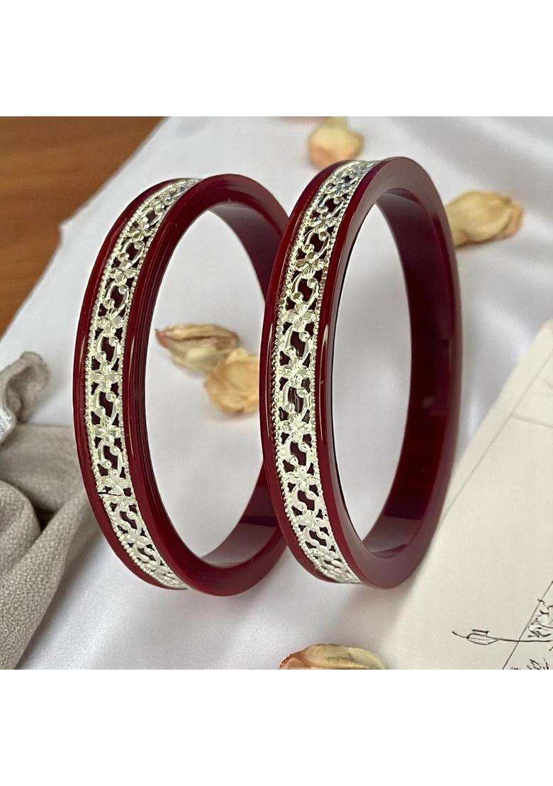 Hem Jewels 925 Pure Silver Pola Bangles for Women with Purity Certificate - Indya