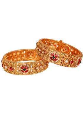 Garnisha Premium Royal Rajwadi Bangles for Women and Girls Traditional Gold Plated Wedding Jewellery Set of 2