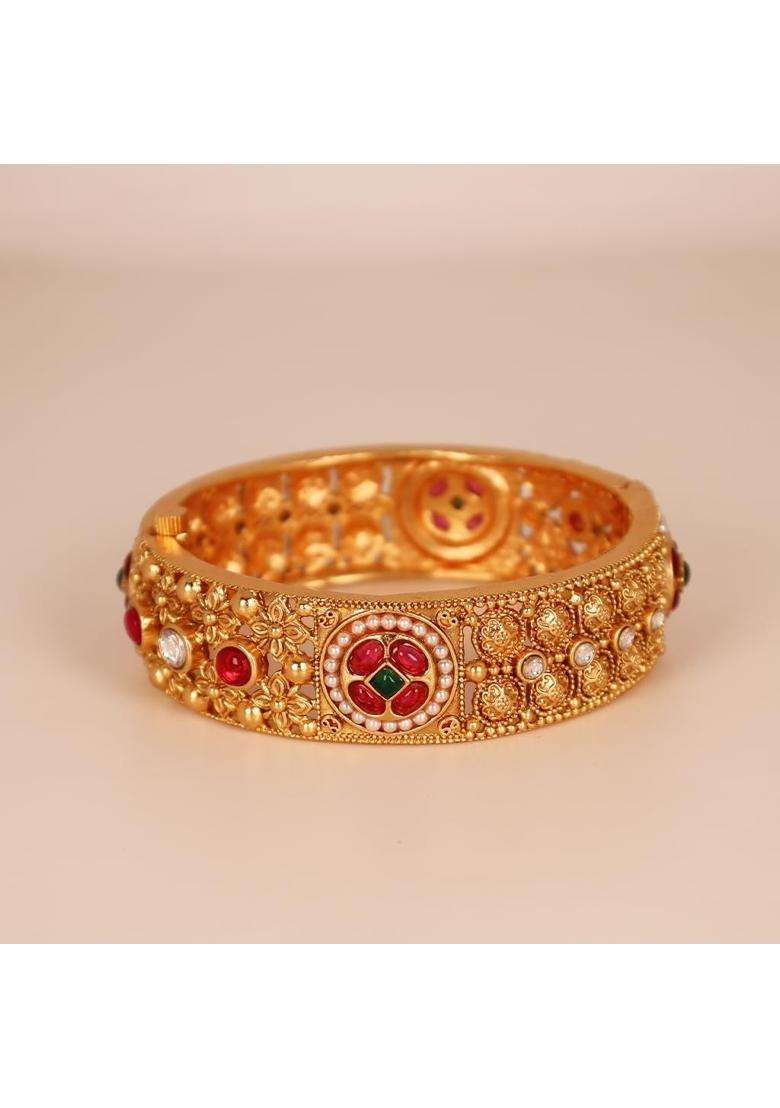Garnisha Premium Royal Rajwadi Bangles for Women and Girls Traditional Gold Plated Wedding Jewellery Set of 2 - Indya