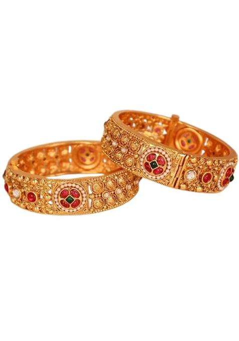 Garnisha Premium Royal Rajwadi Bangles for Women and Girls Traditional Gold Plated Wedding Jewellery Set of 2