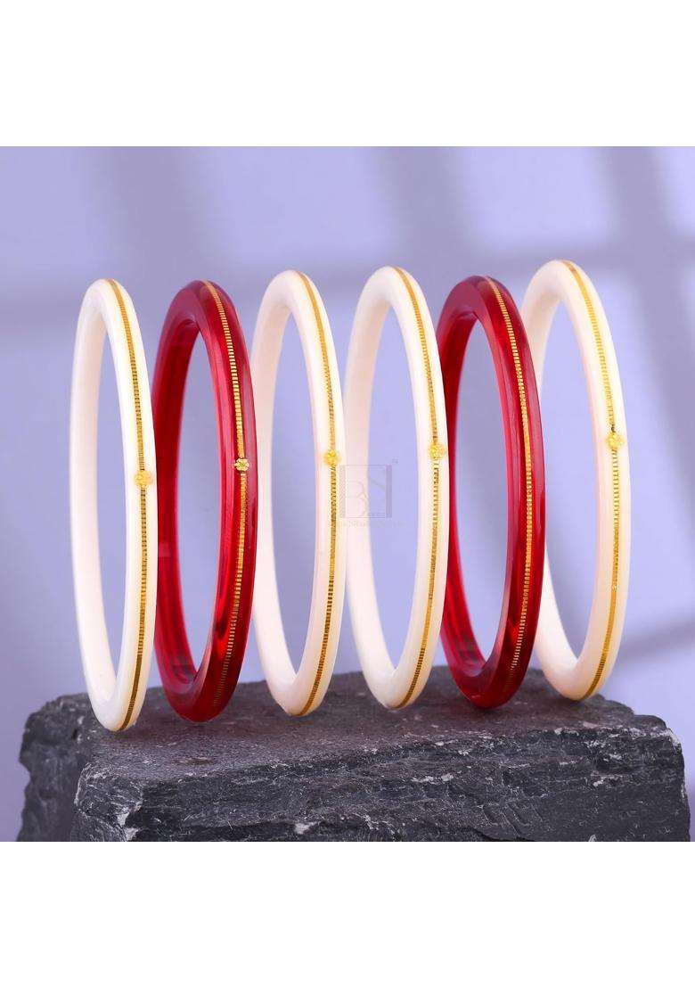 Bapasitaram Jewels Traditional Red and Ivory Bridal Bangles Set with 22K Gold Certified Detailing - Indya