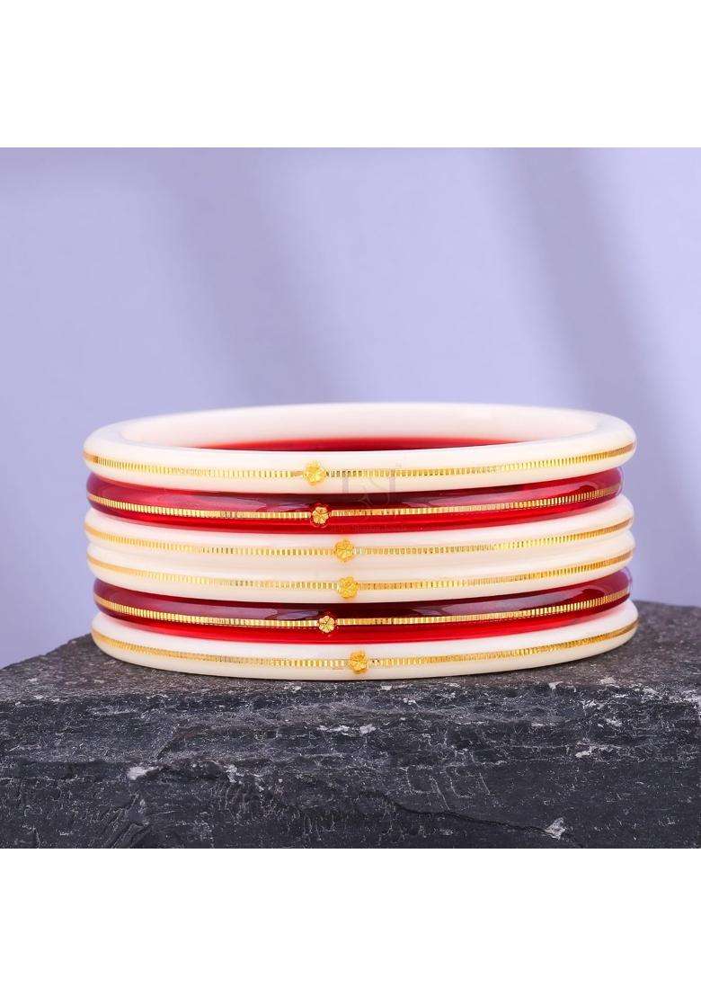 Bapasitaram Jewels Traditional Red and Ivory Bridal Bangles Set with 22K Gold Certified Detailing - Indya