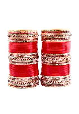 Lucky Jewellery Bridal Bangle Set Dhanteras Diwali Bhai Dooj Collection Ethnic Red Acrylic Punjabi Choora