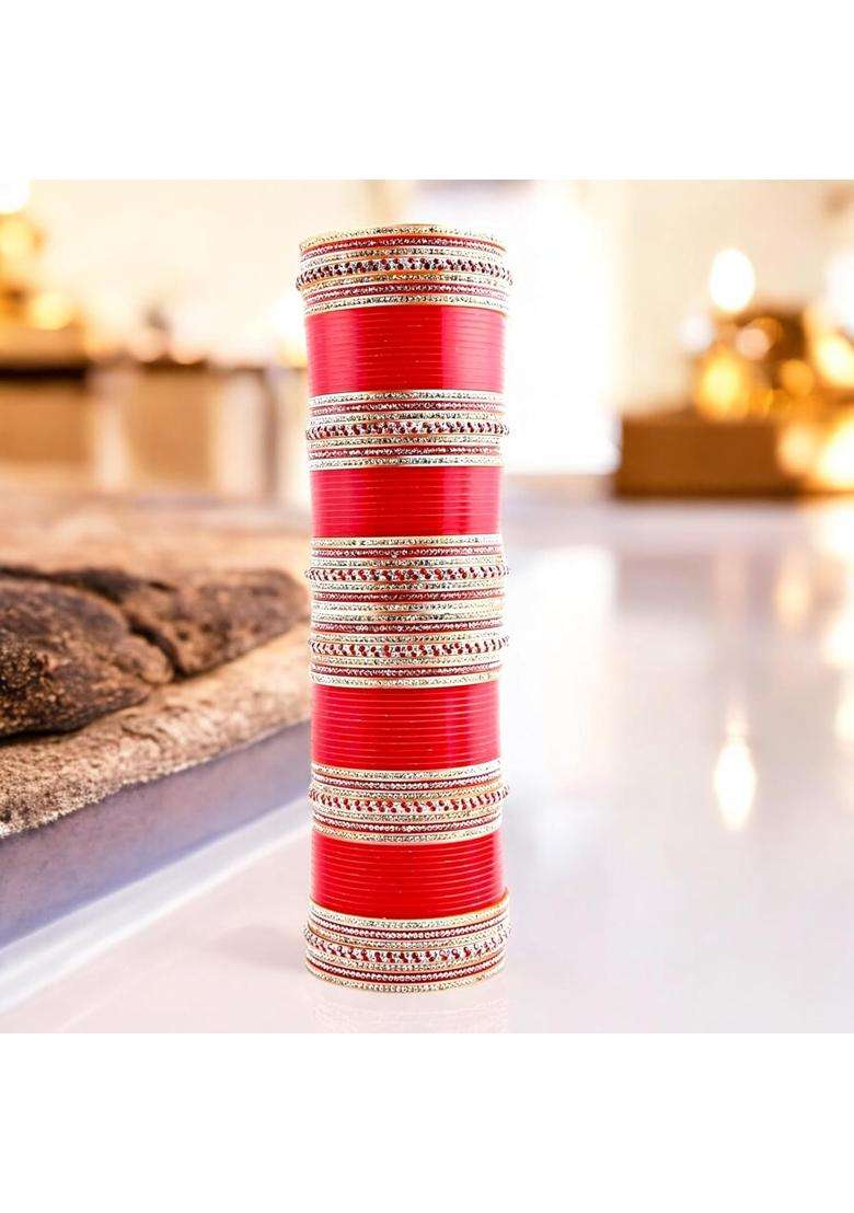 Lucky Jewellery Bridal Bangle Set Dhanteras Diwali Bhai Dooj Collection Ethnic Red Acrylic Punjabi Choora - Indya