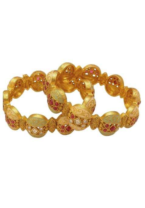 Garnisha Premium Rajwadi Bangles for Women and Girls Traditional Gold Plated Wedding Jewellery Set of 2