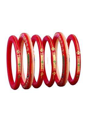 Bapasitaram Jewels Traditional Handcrafted Red and Ivory Bridal Bangles Set with 22K Gold Certified Detailing