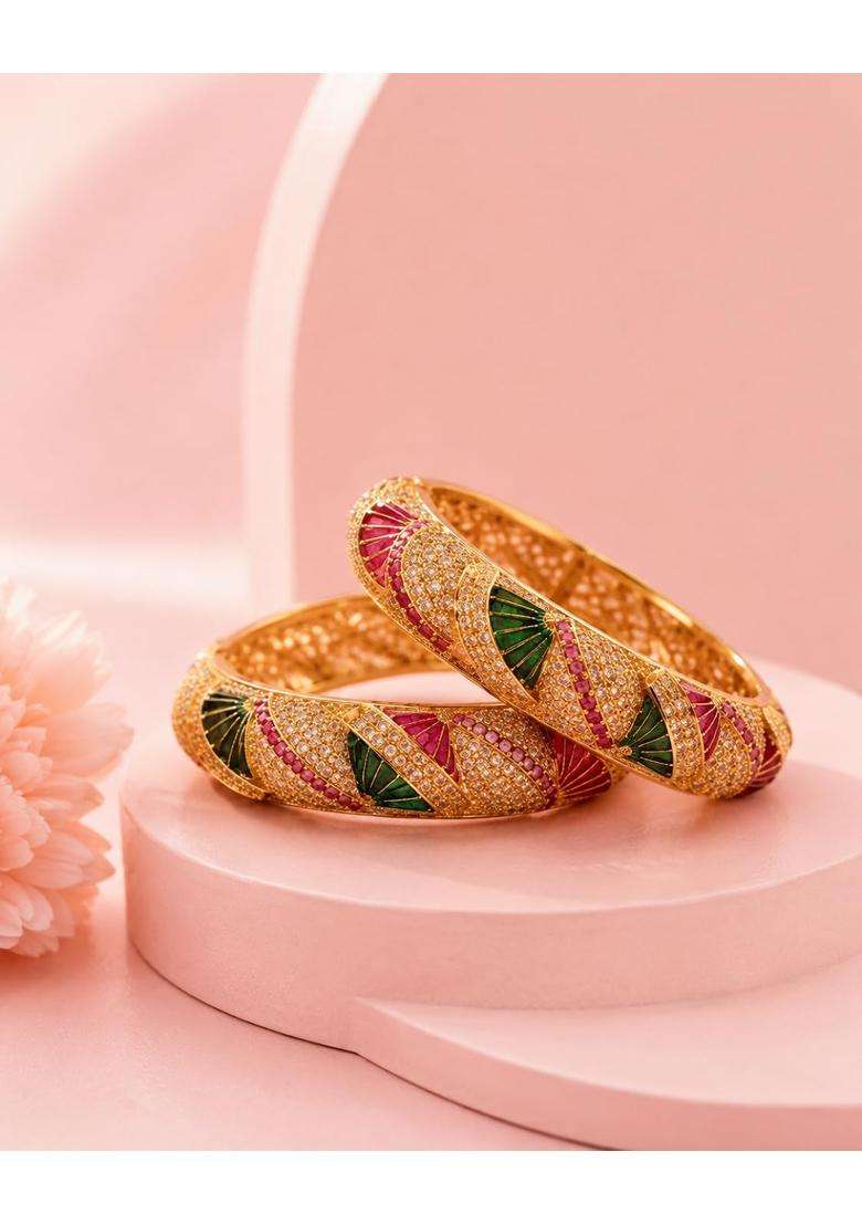 PM AURA Jewels Traditional Gold Plated Kada Bangles for Women Set of 2 - Indya