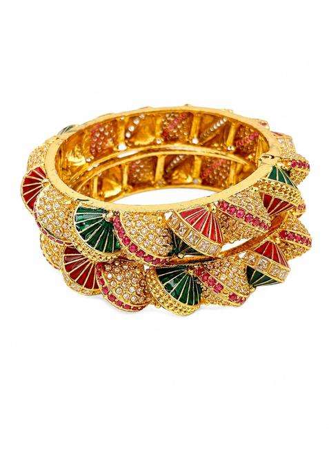 PM AURA Jewels Traditional Gold Plated Kada Bangles for Women Set of 2