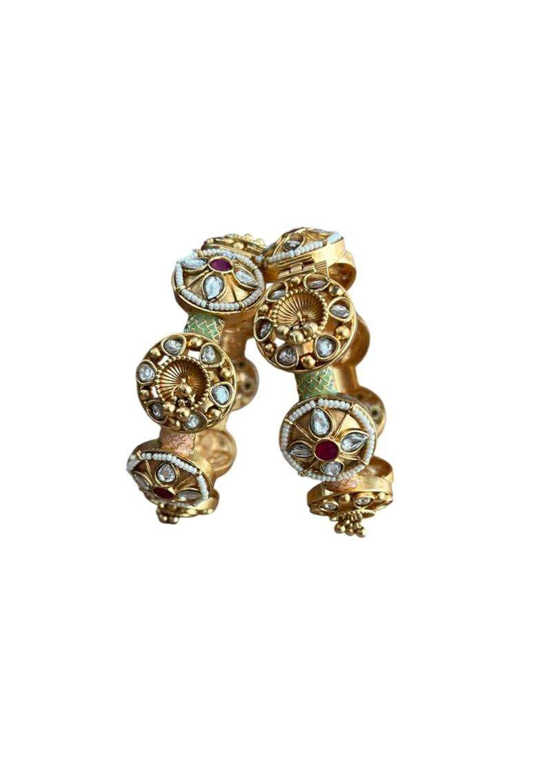 Garnisha Gold Premium Rajwadi Bangles for Women and Girls Traditional Rajasthani Kada Design Set of 2 - Indya