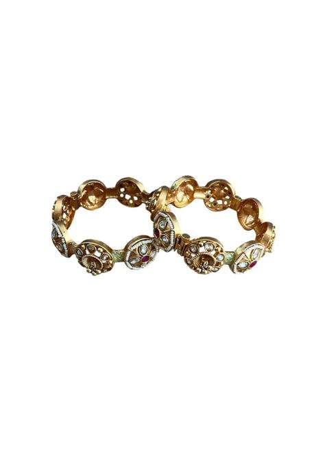Garnisha Gold Premium Rajwadi Bangles for Women and Girls Traditional Rajasthani Kada Design Set of 2