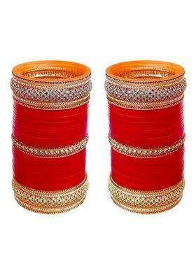 Lucky Jewellery Bridal Bangle Set Dhanteras Diwali Bhai Dooj Collection Punjabi Chuda Designer Golden Stone