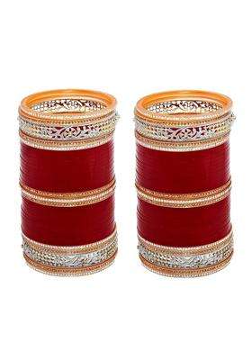Lucky Jewellery Bridal Bangle Set Wedding Punjabi Chuda Designer Chura AD and CZ Stone Maroon Color Choora