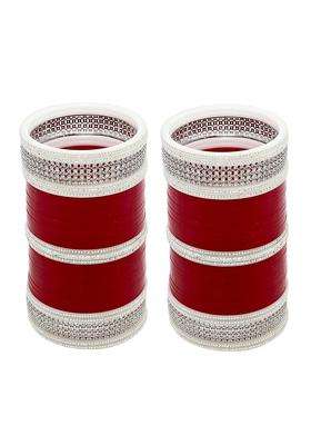 Lucky Jewellery Bridal Bangle Set Wedding Punjabi Chuda White AD Designer Chura CZ Stone Maroon Color Choora