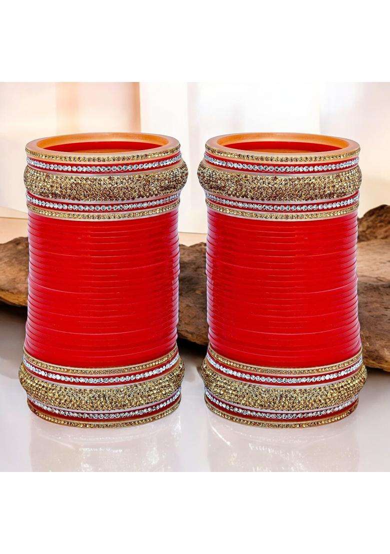 Lucky Jewellery Bridal Bangle Set Dhanteras Diwali Bhai Dooj Collection Red Chura Designer Chuda Dulhan - Indya