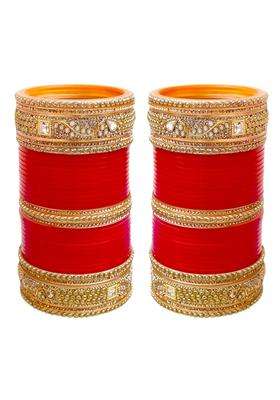 Lucky Jewellery Bridal Bangle Set Dhanteras Diwali Bhai Dooj Collection Red Designer Chura Wedding Punjabi