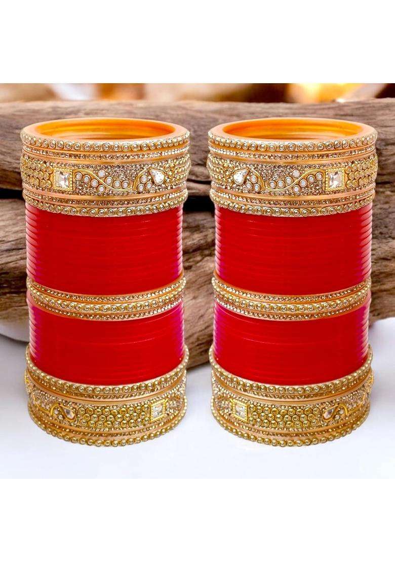 Lucky Jewellery Bridal Bangle Set Dhanteras Diwali Bhai Dooj Collection Red Designer Chura Wedding Punjabi - Indya
