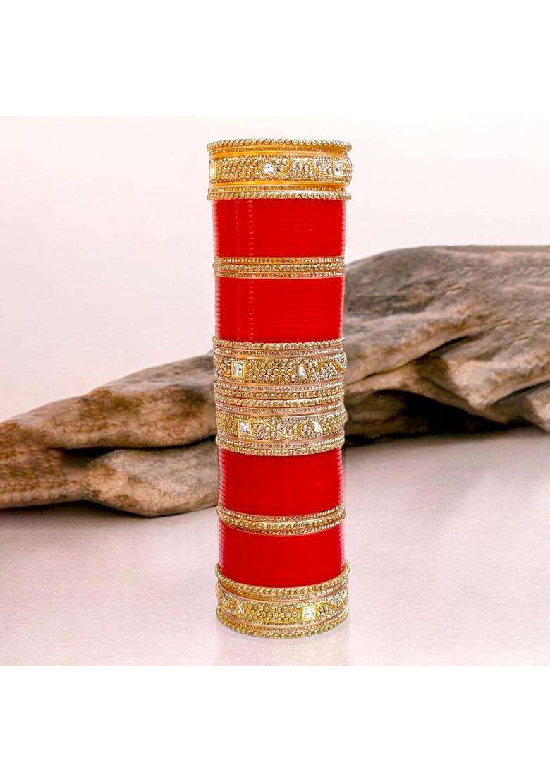 Lucky Jewellery Bridal Bangle Set Dhanteras Diwali Bhai Dooj Collection Red Designer Chura Wedding Punjabi - Indya