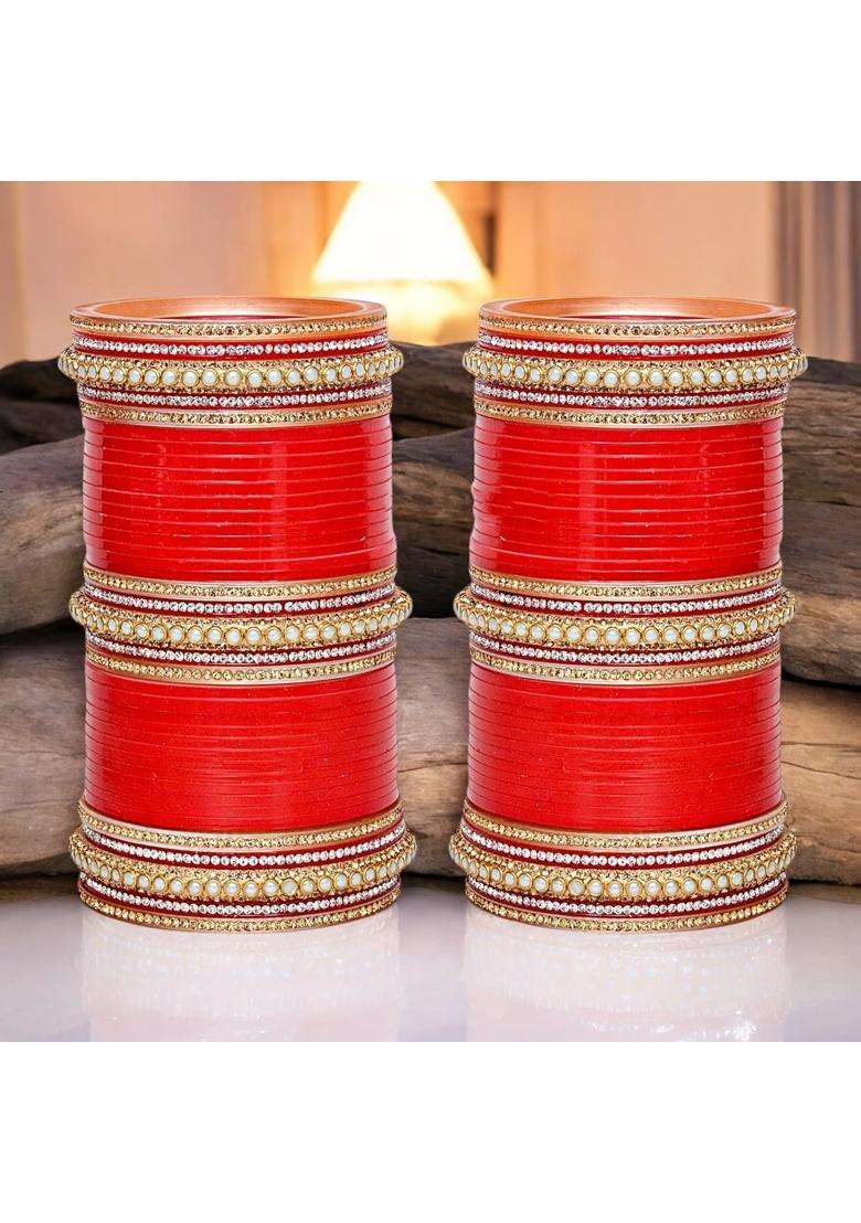 Lucky Jewellery Bridal Bangle Set Dhanteras Diwali Bhai Dooj Collection Red Designer Chura Bridal Punjabi - Indya