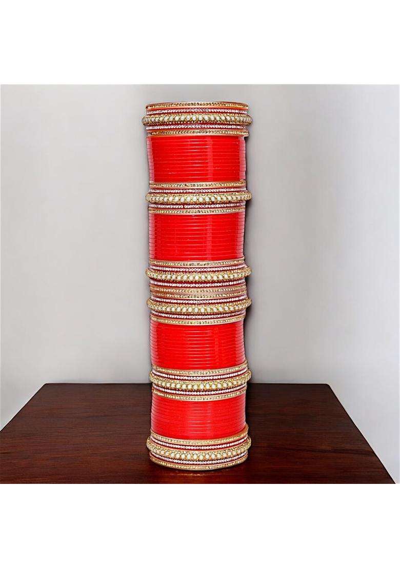 Lucky Jewellery Bridal Bangle Set Dhanteras Diwali Bhai Dooj Collection Red Designer Chura Bridal Punjabi - Indya