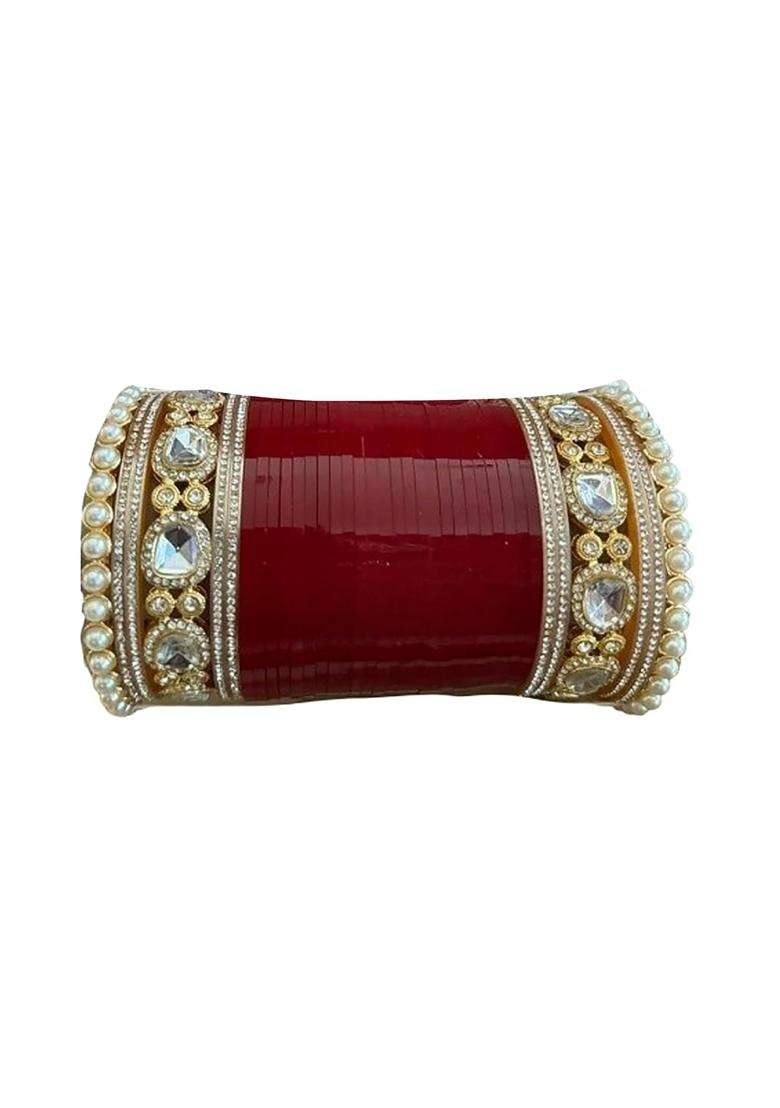 Punjabi Suhag Nd Bridal Purse Punjabi Wedding Chuda White Stone White Kundan Chuda - Indya