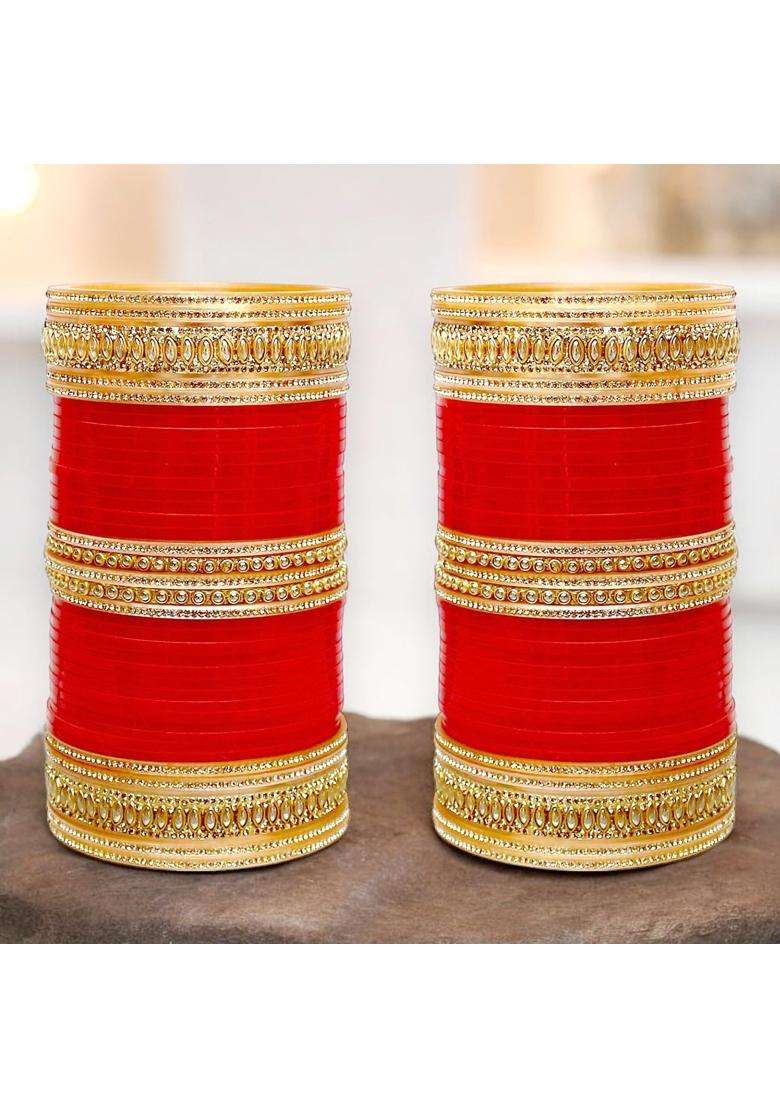 Lucky Jewellery Bridal Bangle Set Dhanteras Diwali Bhai Dooj Collection Red Designer Chura Wedding Punjabi - Indya