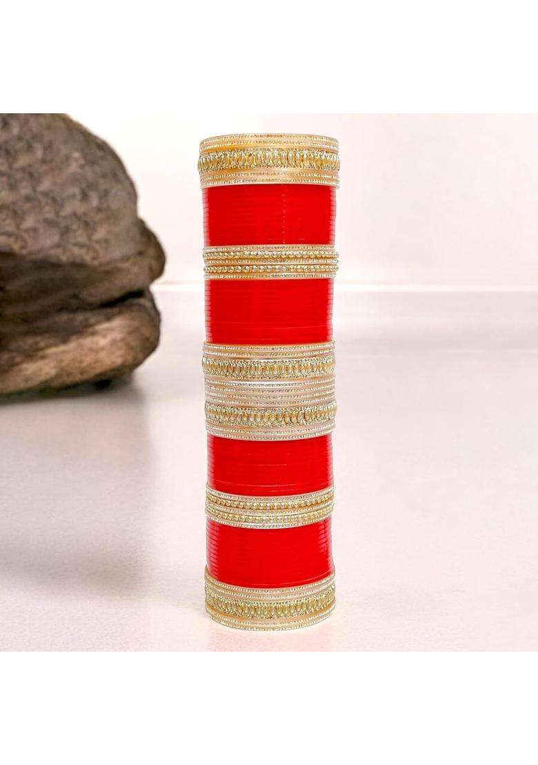 Lucky Jewellery Bridal Bangle Set Dhanteras Diwali Bhai Dooj Collection Red Designer Chura Wedding Punjabi - Indya