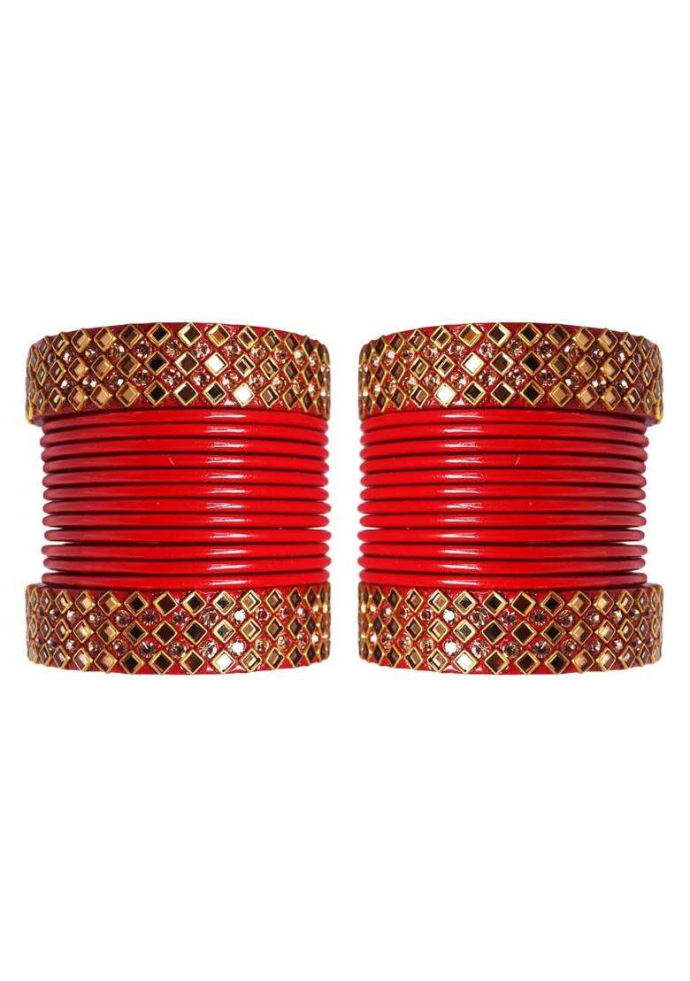 TAJ Bridal Store Red Rajasthani Kundan Lac Wedding Chura Set - Indya
