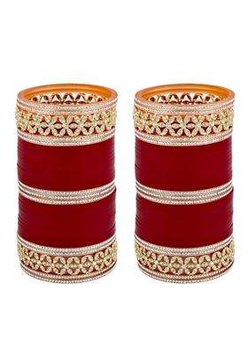Amooca Maroon Bridal Chura Set Punjabi Wedding Designer Choora Bangles for Women