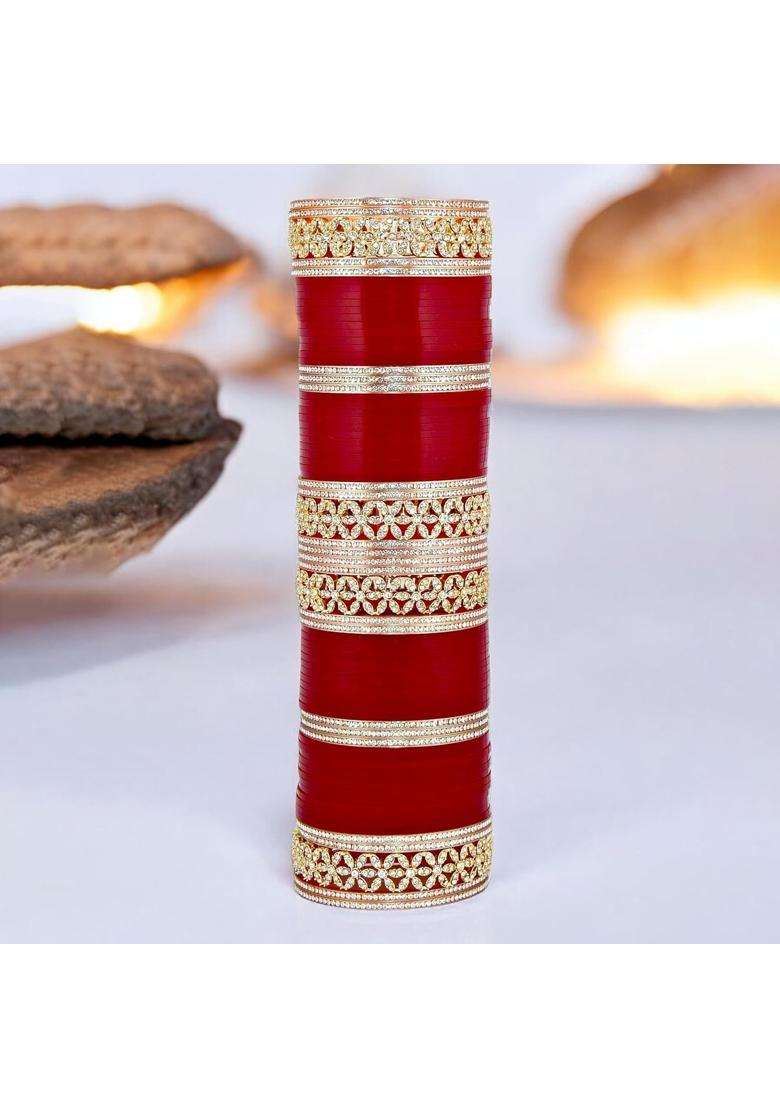 Amooca Maroon Bridal Chura Set Punjabi Wedding Designer Choora Bangles for Women - Indya