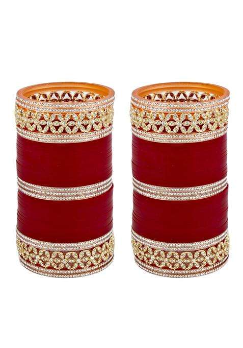 Amooca Maroon Bridal Chura Set Punjabi Wedding Designer Choora Bangles for Women