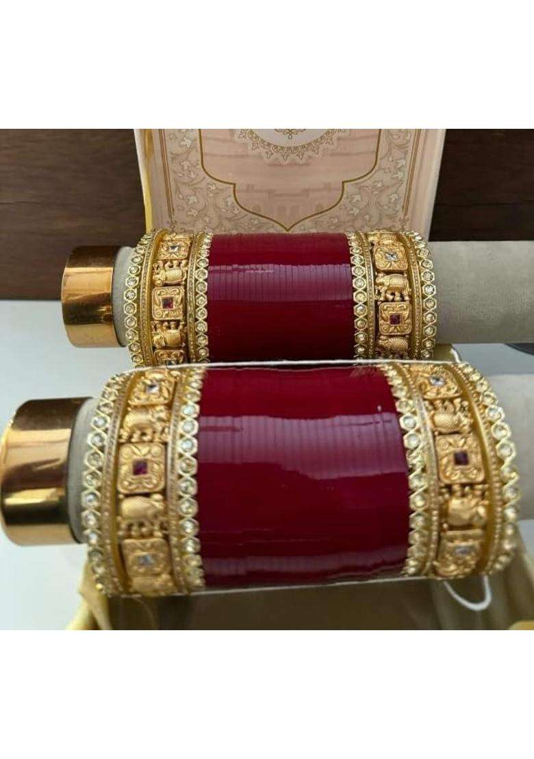 Punjabi Suhag Bridal Purse Punjabi Wedding Chuda White Stone and White Kundan Chuda - Indya