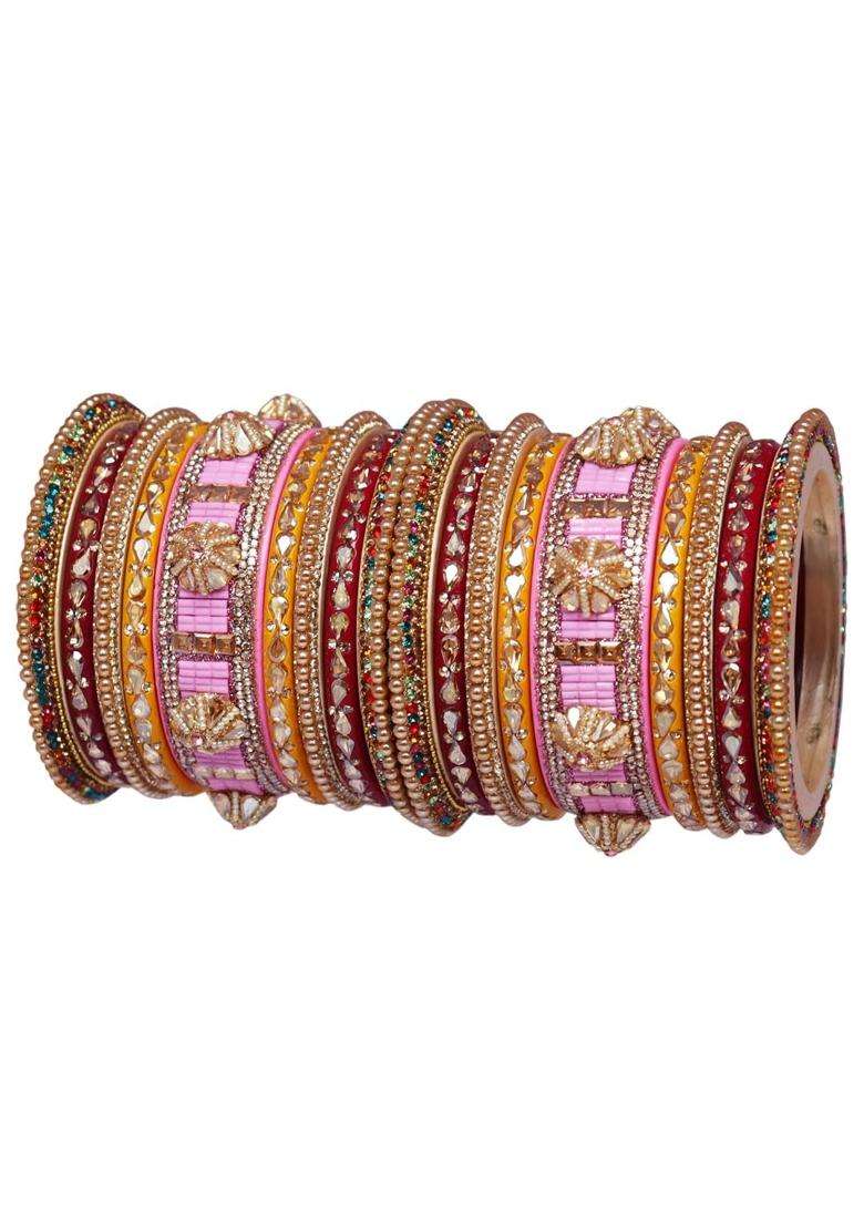 TAJ Bridal Store Rajasthani Lac Bangles for Wedding Kundan Designer Set Bridal Jaipur Lakh Chura Set - Indya