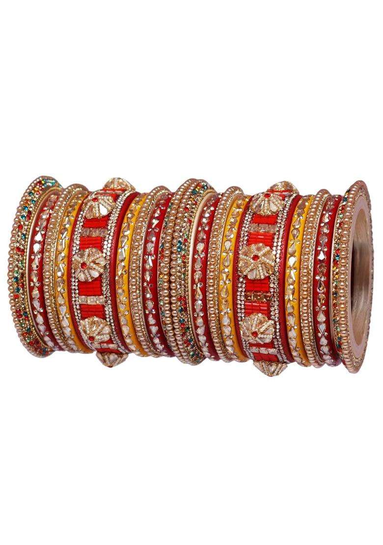 TAJ Bridal Store Rajasthani Lac Bangles for Wedding Kundan Designer Set Bridal Jaipur Lakh Chura Set - Indya