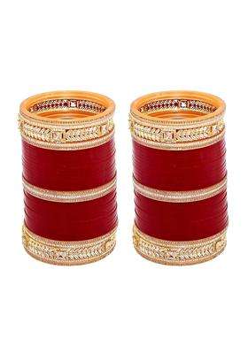 Lucky Jewellery Bridal Bangle Set Wedding Punjabi Chuda Designer Chura CZ Stone Maroon Color Choora