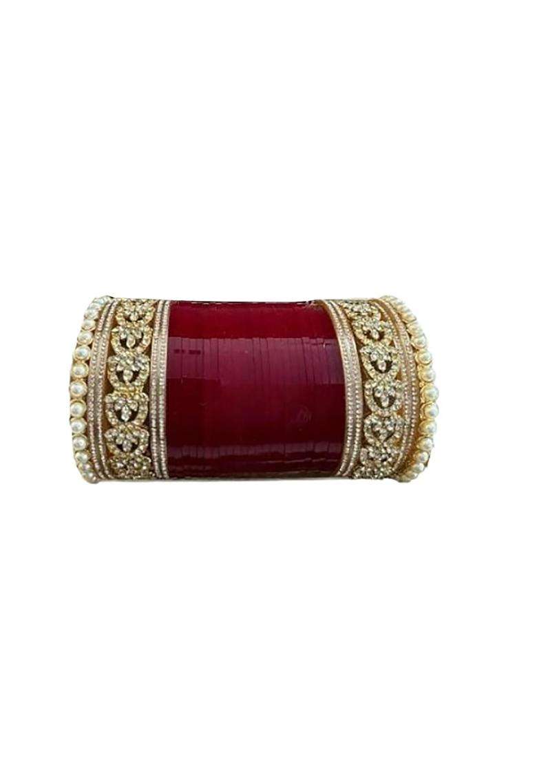 Punjabi Suhag Nd Bridal Purse Punjabi Wedding Chuda White Stone and White Kundan Chuda - Indya
