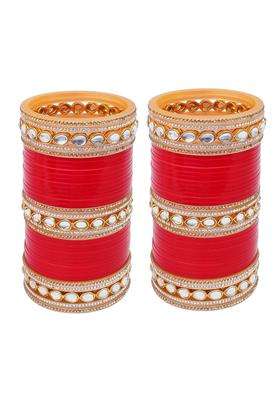 Lucky Jewellery Bridal Bangle Set Dhanteras Diwali Bhai Dooj Collection Chura Red White Kundan and Golden